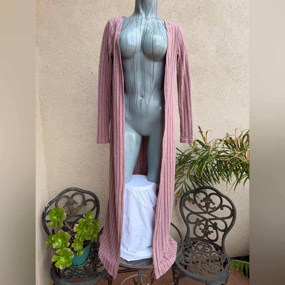 SHEIN Dusty Pink Knit Midi Length Cardigan